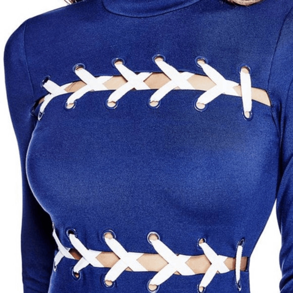 Guess Dress Womens Pia Detail‎ Sweater Sheath Bodycon Blue Size Small - Picture 2 of 9